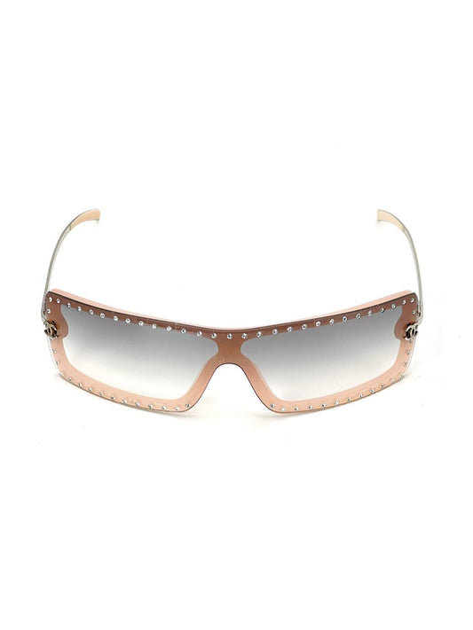 Vintage Chanel 5077 Rhinestones Pink Mask Sunglasses