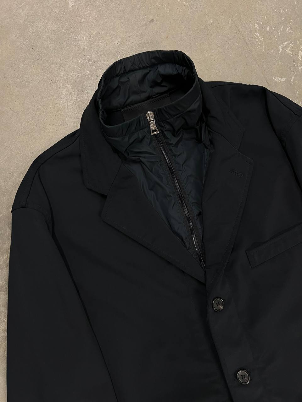 Prada Milano Trench Coat Jacket Double Collar Dark Navy