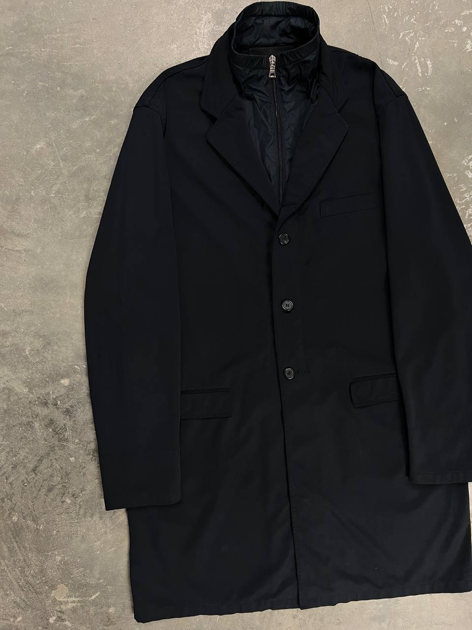 Prada Milano Trench Coat Jacket Double Collar Dark Navy