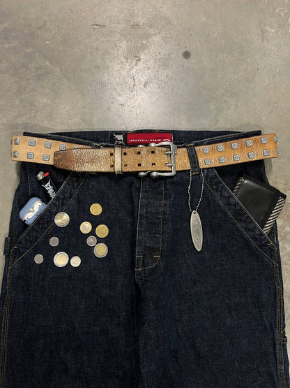00s Vintage Oakley Leather Distressed Studded Belt