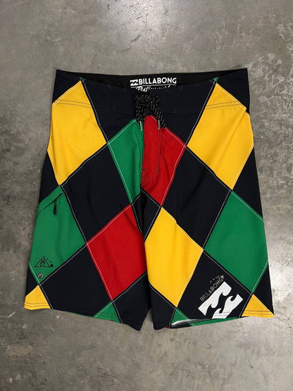 Billabong Andy Irons Diamond Checker Rasta Board Shorts Platinum X