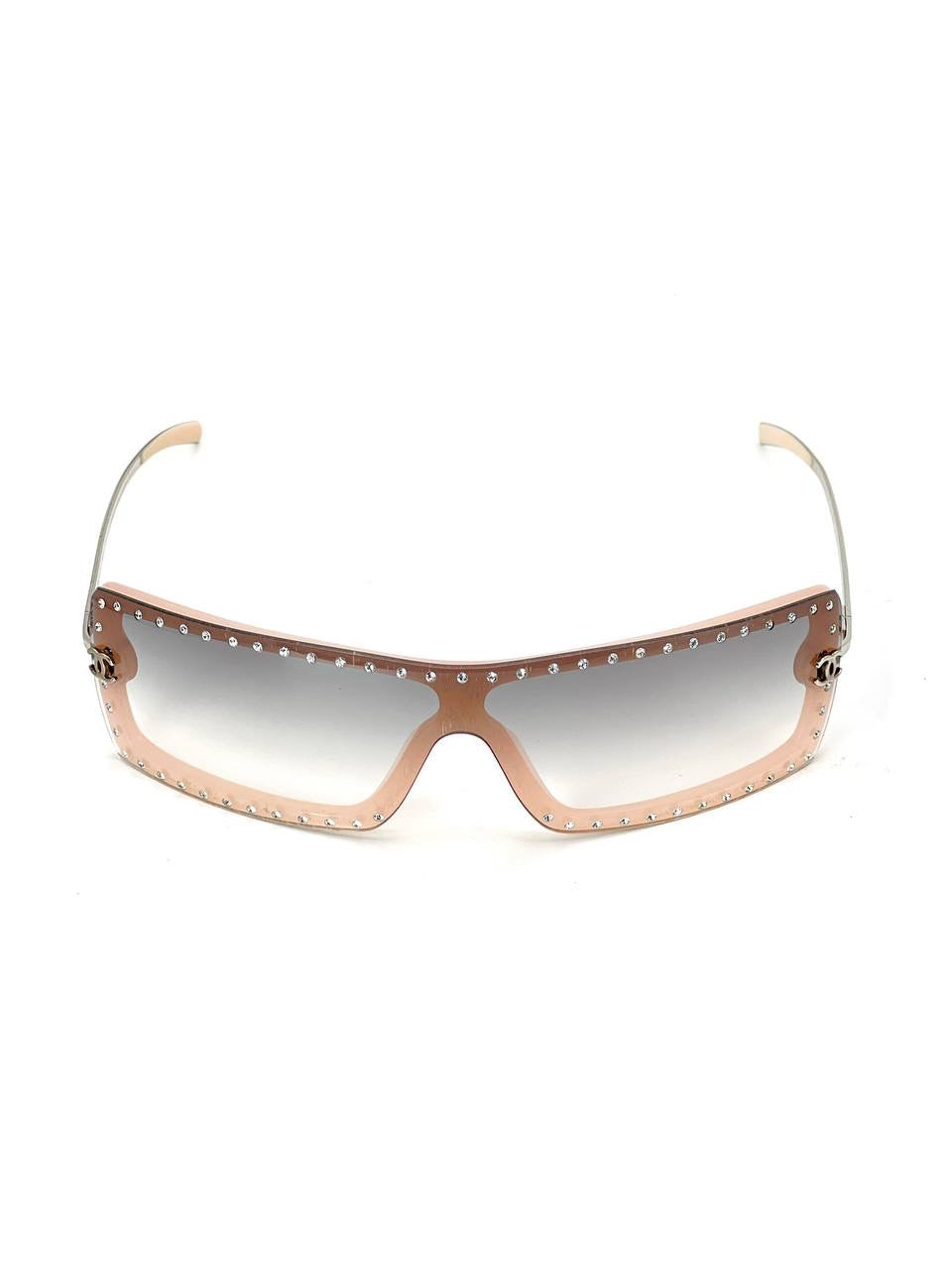 Vintage Chanel 5077 Rhinestones Pink Mask Sunglasses
