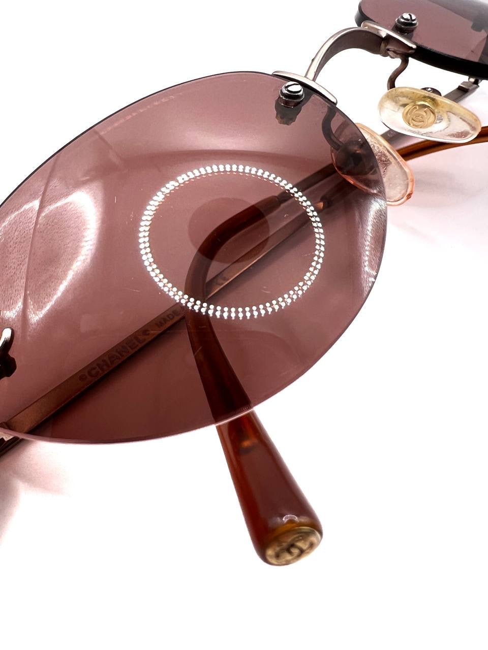 00s Vintage Chanel 4003 Brown Rimless Sunglasses