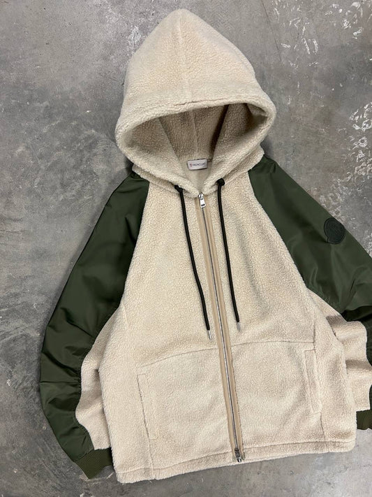 Moncler Teddy Fleece Wool Nylon Hooded Jacket