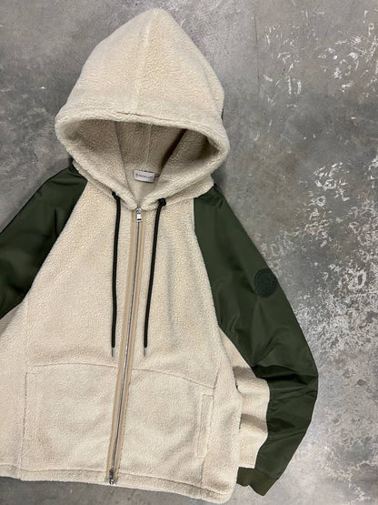 Moncler Teddy Fleece Wool Nylon Hooded Jacket