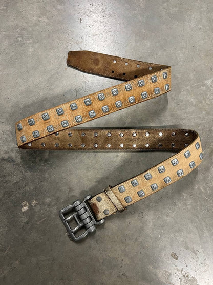 00s Vintage Oakley Leather Distressed Studded Belt