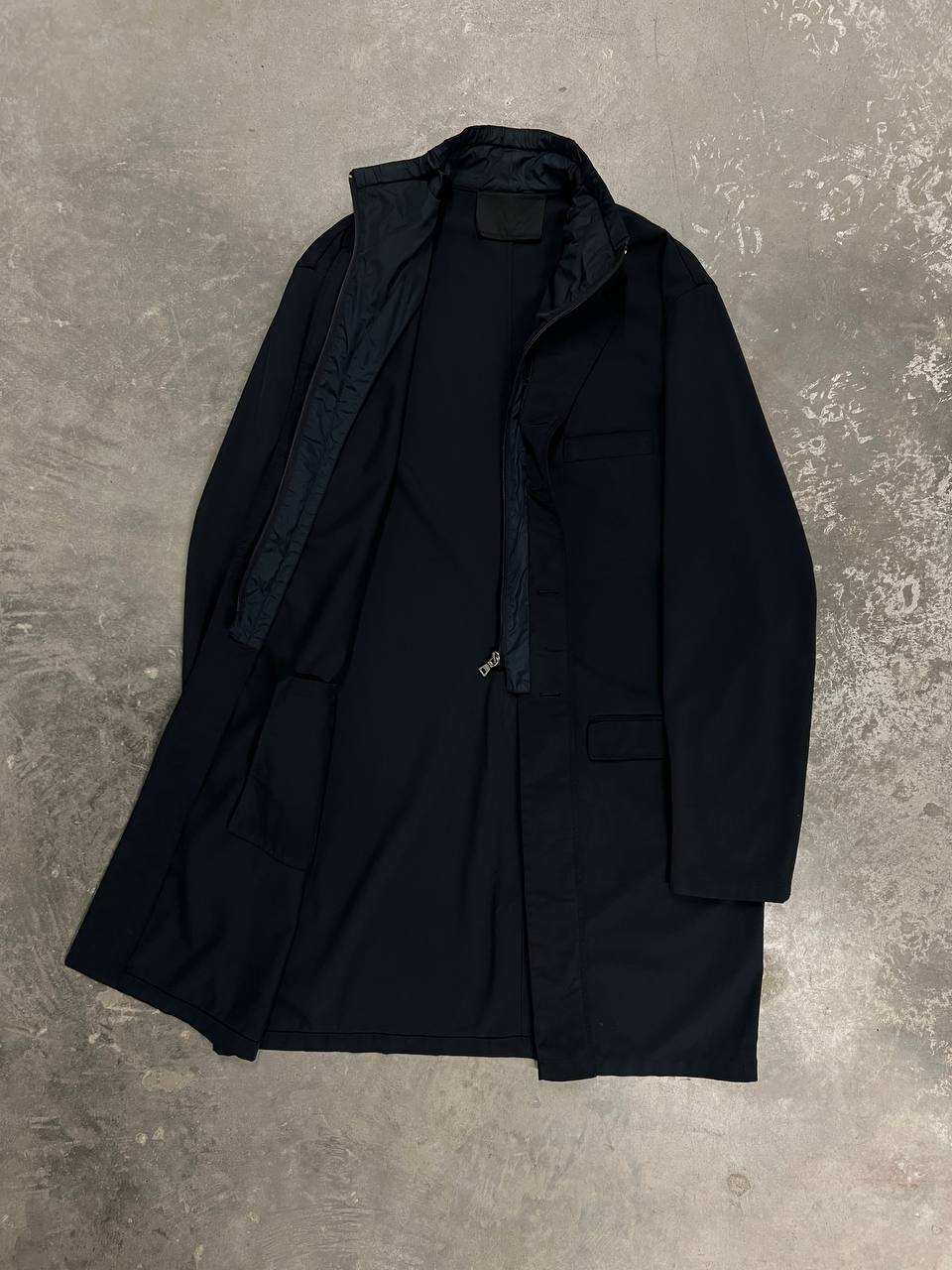 Prada Milano Trench Coat Jacket Double Collar Dark Navy