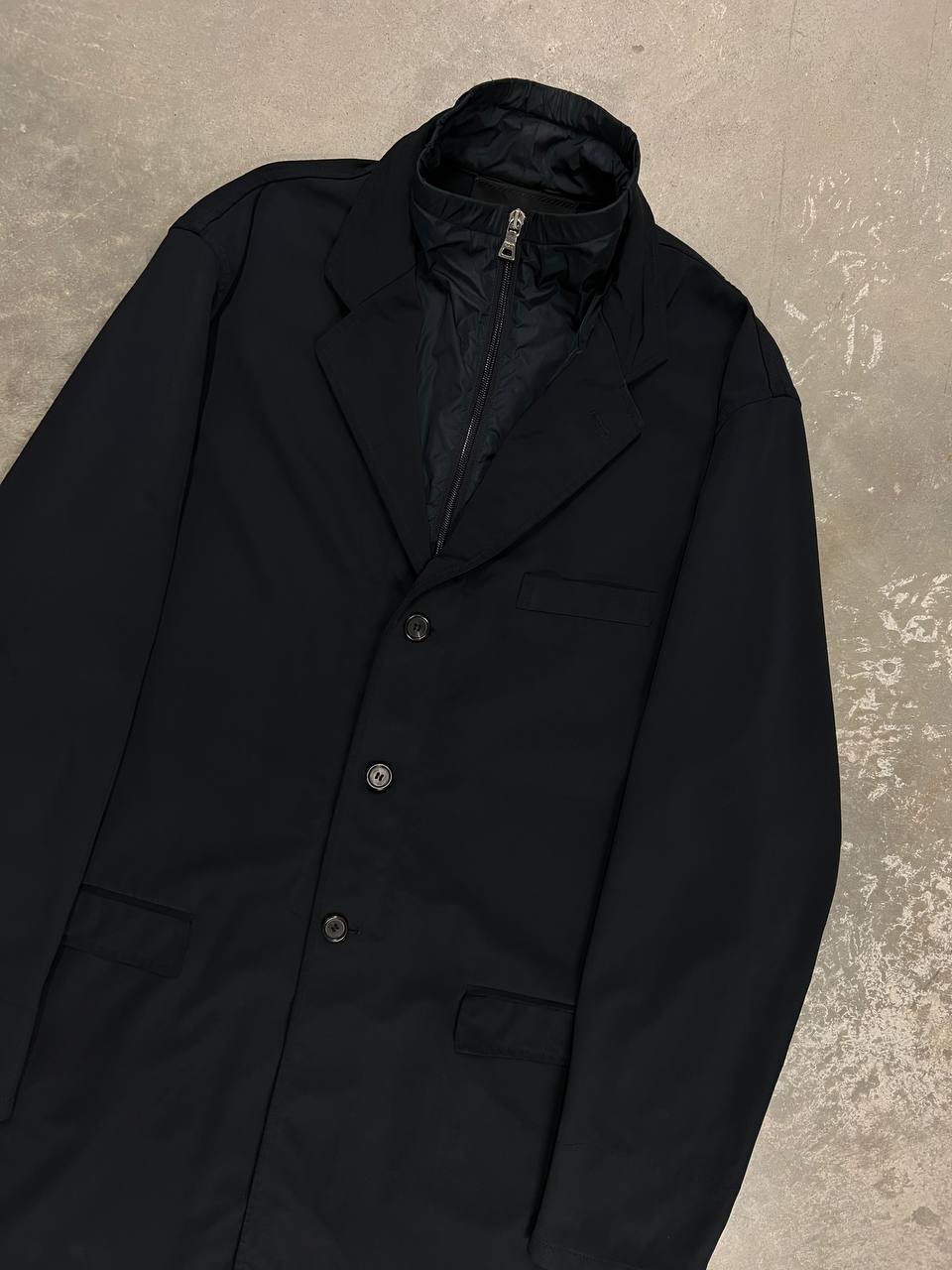 Prada Milano Trench Coat Jacket Double Collar Dark Navy
